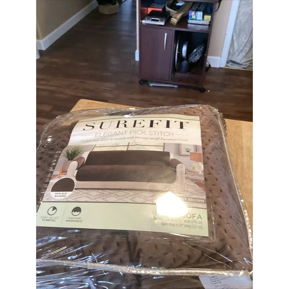 Sure Fit Elegant Pick Stitch Sofa Pet Cover Slipcover Smokey Brown 70in Wide